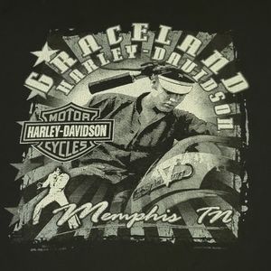 Harley Davidson Elvis design T-shirt Color is black with grey. Size 2XL
